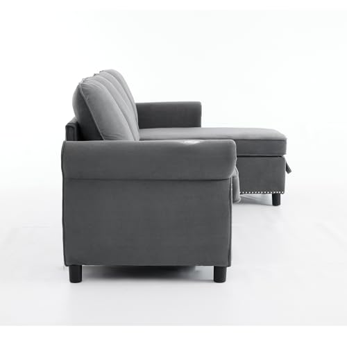 Image of ERYE L-Shaped Reversible Sectional Sofa with Pull Out Queen Memory Mattress Sleeper Bed, 2-in-1 L-Shaped Corner Sectional Couches W /Wireless Charging, Storage Chaise Lounge
