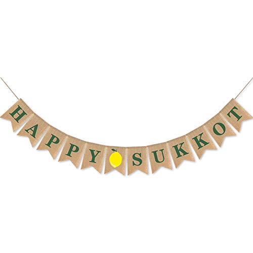 SWYOUN Burlap Happy Sukkot Banner Sukkah Jewish Holiday Party Supplies Garland Decoration