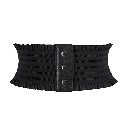 Journey Studio Corset Belt Snap Button Wide Stretchy Belts Vintage Cinch Waistband For Lady Dresses,Black, 30.5*10Cm #TOP25