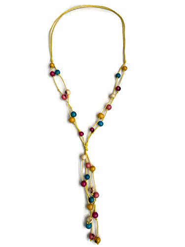 Tagua Nut NecklaceLong Acai Beads Necklace in Yellow, White, Blue, Pink, TAG114, Organic Y Necklace, Tagua Necklace, Organic Necklace, Eco Friendly Jewelry