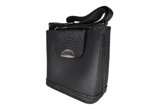 Sac à bandoulière en cuir femme serpent noir avec grande sangle guitare réglable