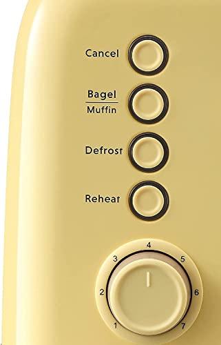 BUYDEEM DT620E Toaster 2 Scheiben, Toaster Edelstahl Vintage mit 7 Bräunungsstufen, Aufwärm und Auftaufunktion, Herausnehmbare Krümelschublade (Gelb) – Bild 7