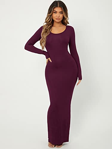 Floerns Women's Solid Long Sleeve Scoop Neck Bodycon Pencil Maxi Dress3