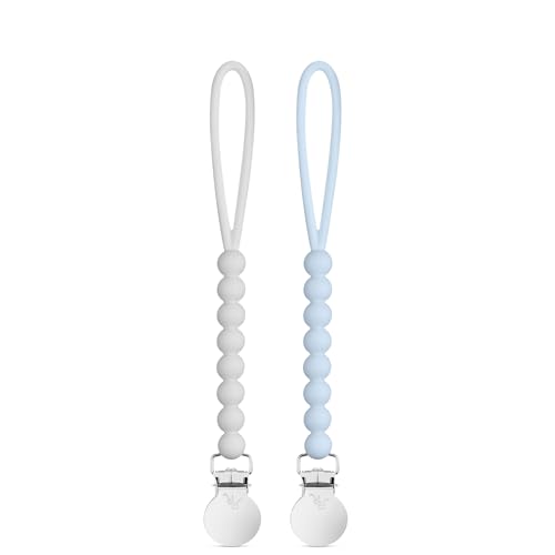 Image of Ryan & Rose Cutie Clip 2 Pack - Pacifier Clip Holder Silicone (Judy-Grey /Judy-Blue)