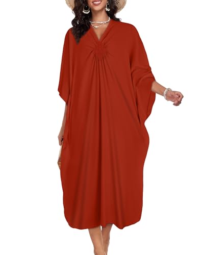 Image of Kaftan Dresses for Women V Neck Caftans Batwing Sleeve Beach Cover Ups | JILUVIN Plus Size Long Floral Print Dress, Loose Fit Maxi Casual Moomoo, Lounge House Mumu Nightgown Summer Vocation 2026