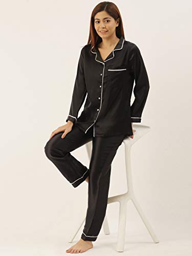 Image of STORIES OF BANNO'S SWAGGER Women Satin Solid Night Suit Set | Premium Soft Satin Nightwear Pajama Set | Stylish Comfortable Sleepwear for Ladies | Elegant Lounge Wear Night Dress