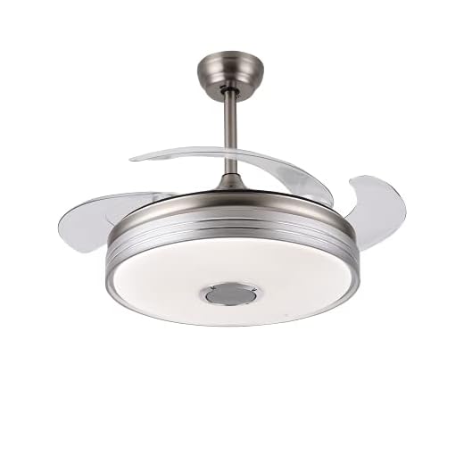 TODOLAMPARA - Ventilador de techo con luz LED 36W motor DC y Altavoz modelo MATANUSKA Níquel, 3 tonalidades con memoria, aspas retráctiles, 6 velocidades, control remoto, temporizador, silencioso