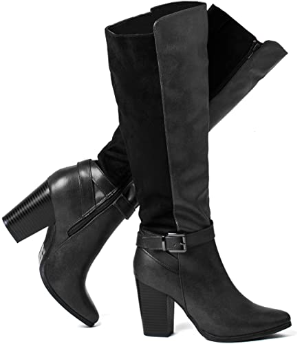 Women's Heeled Knee High Boots Zip Up High Chunky Heeled Boots