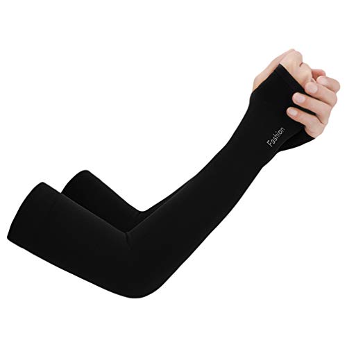 COMVIP Adulto 1 Par Verano UV Protect Stretch Brazalete Medio Dedo Cool Sleeve Negro Cover