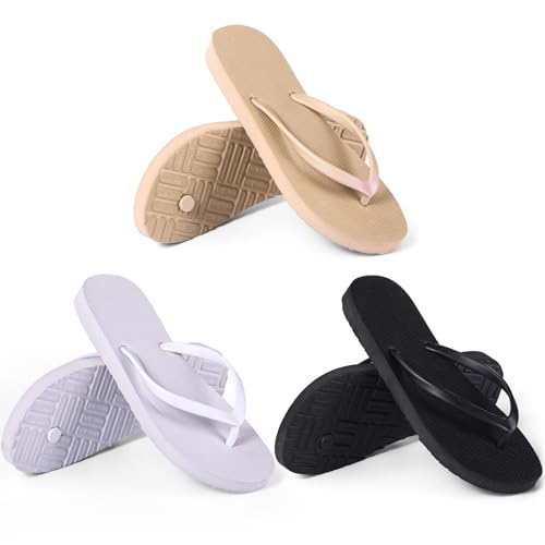 Xuhal 3 Pcs Women Girls Slim Flip Flops Colored Summer Casual Flip Flop Sandals Rubber Thong Style Cute Sandals for Women Shower2