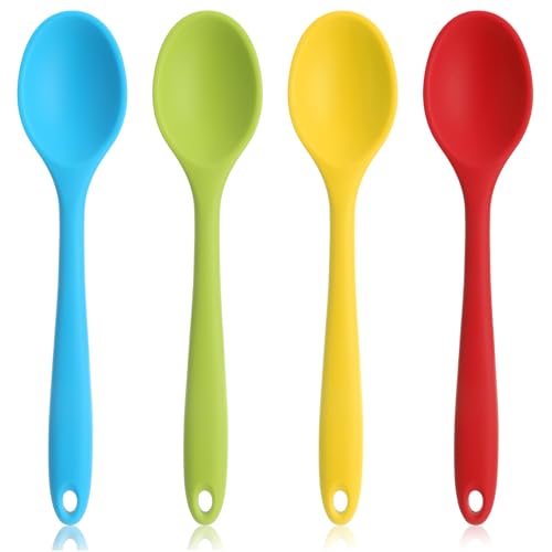 4 Stück Silikon Löffel, Bunte Silikonlöffel, Antihaft-Küchenlöffel, Klein Rührlöffel, Kochlöffel, Servierlöffel, Backen Rühren Mixing Tools zum Rühren und Mixen (Rot Grün Gelb Blau)
