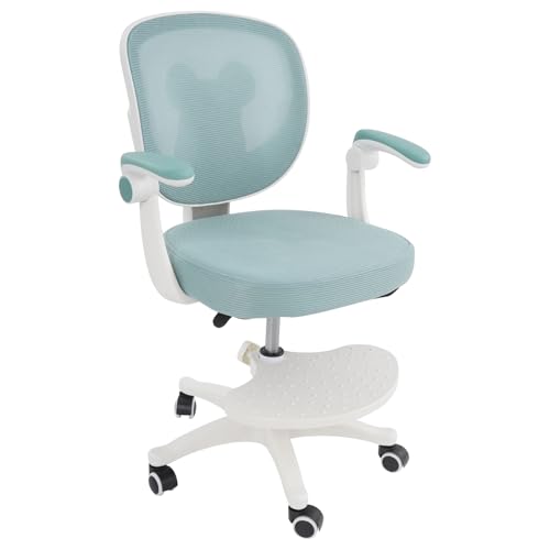 Brride Silla de escritorio para niños con altura ajustable, reposabrazos ajustables, silla giratoria para niños con reposapiés, silla de escritorio para niños de 6 a 18 años (verde claro)