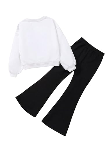 Image of SweatyRocks Girl's 2 Piece Outfits Letter Graphic Long Sleeve Pullover Sweatshirt and Flare Pants Set