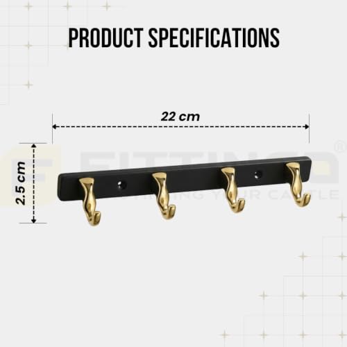 Image of 4 Hook Modern Bathroom Hooks for Hanging /Cloth Hooks for Door Back Side /Cloth Hanger for Wall (Gold with Black) Pack of 1-| 3 Years Warranty |