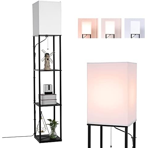 Lámpara de pie BBHome con estante de madera y 3 temperaturas de color regulables Cover
