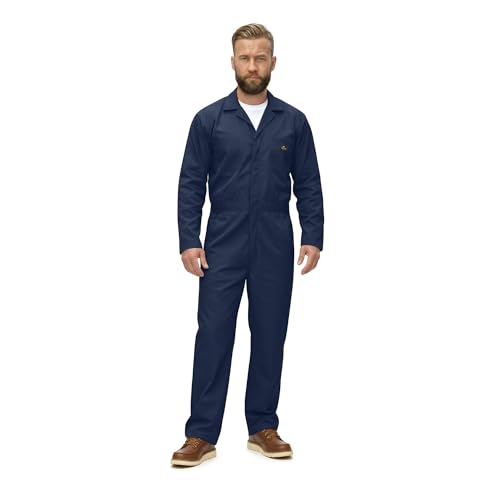 Natural Uniforms Mens Long Sleeve Zip Up Twill Coverall, Stain and Wrinkle Resistant (Navy, Medium)