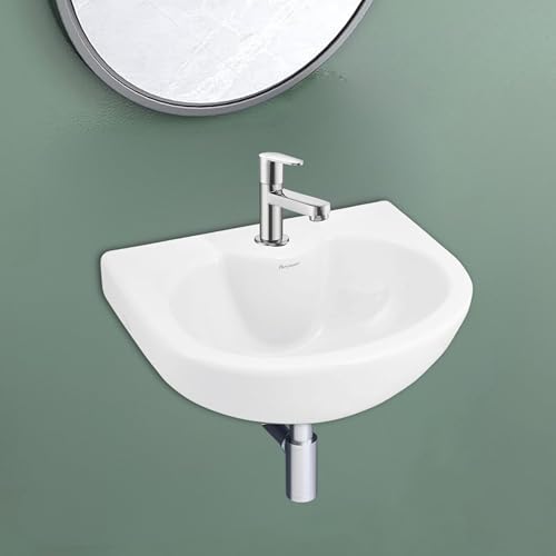 Image of PARRYWARE TAPTI Series Wall Mounted WASH Basin (White) with Faucet Hole | 450x330x210mm, Semi Circle | Ceramic Basin /Sink for Bathroom, Living Room | NOT Table /Counter Top | C04901C