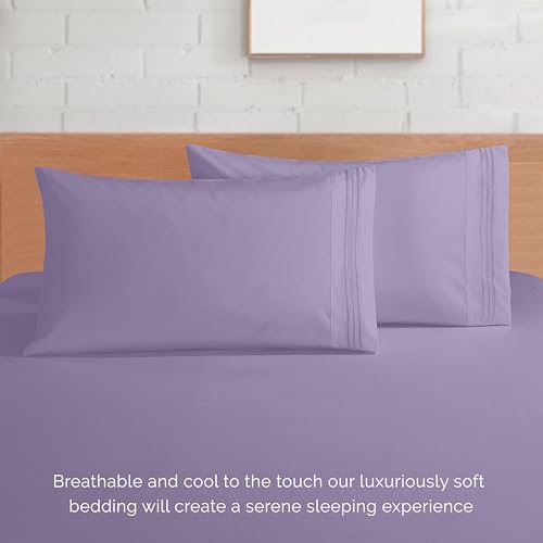 Elegant Comfort Luxury 1500 Premium Hotel Quality Microfiber 4-Piece Sheet Set - Soft, All Around Elastic 18-24 Inches Deep Fitted Sheet - Extra Deep Pocket Sheets, Full, Lavender
