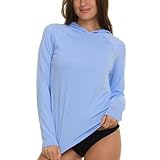 Champion Rash Guard for Women with Hood, Long Sleeve Hoodie Swim Shirts for Women, Quick Dry UPF 50+ SPF Sun & UV Protection Light Blue