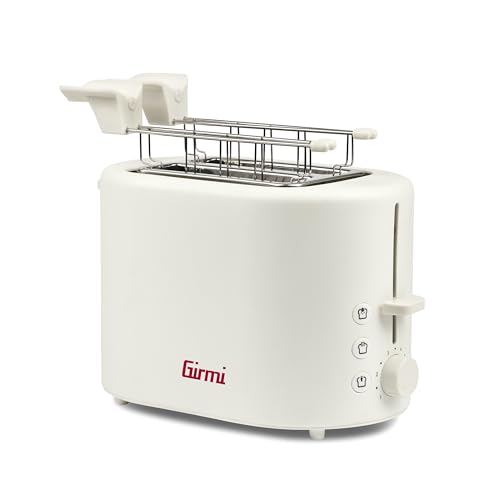 Girmi TP21 Tostadora, 750 W, Pinzas de acero inoxidable para sándwiches, Calienta panecillos extraíble, 2 ranuras, Función Cancelar y Descongelar, Expulsión automática, Bandeja recogemigas, Crema