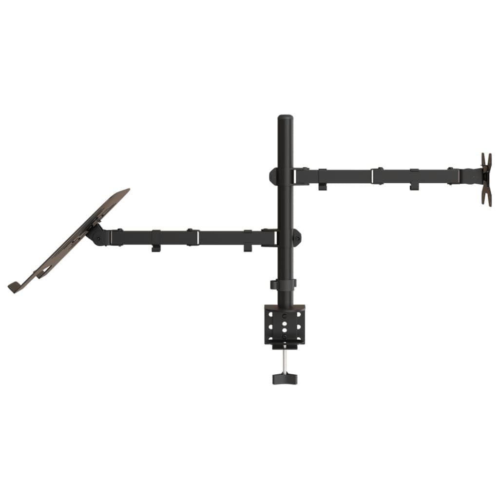 Supporto per monitor in acciaio nero VESA 75 100 mm | Orientabile e girevole, morsetto a C, passacavi, supporto per laptop, spessore del tavolo 10-88 mm