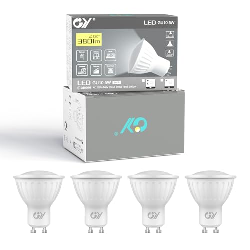 GY Bombilla Sensor Movimiento GU10 Led   Blanco Frío 6500K 5W(40w) 380LM   No Regulable Bombillas Led GU10, Paquete de 4