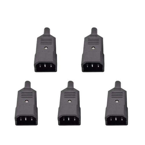 Conector C14 macho de 3 pines y 10A 250V en color negro para cables de alimentación AC