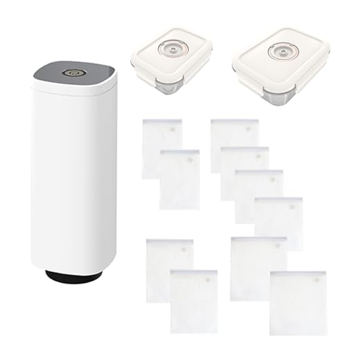 真空パック機 本体 電動 袋 ジッパー 食品袋 透明 食品用 真空保存袋 圧縮袋 密封 保存容器 タッパー(ポンプ+真空容器M&L+袋10枚セット)