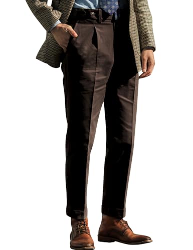 Snoly Men's Cotton Gurkha Tapered Leg Straight Flat Front Chino Pants Buckle Back