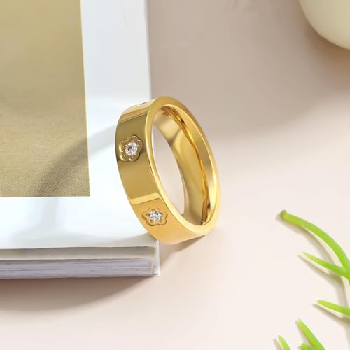 18k Gold Dainty Five Leaf Clover Inlaid Zircon Rings Love Friendship Gold Ring for Women Stainless Steel Wedding Band Promise Ring Jewelry Birthday Gifts for Women4