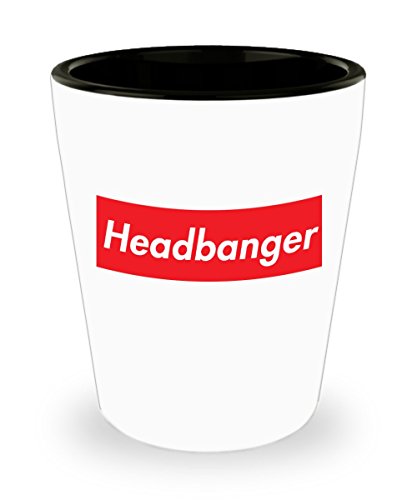 Headbanger Bar Drinking 1.5oz Shot Glass - Red Box White Letters Design Loud Hardcore EDM Bass Music Fan