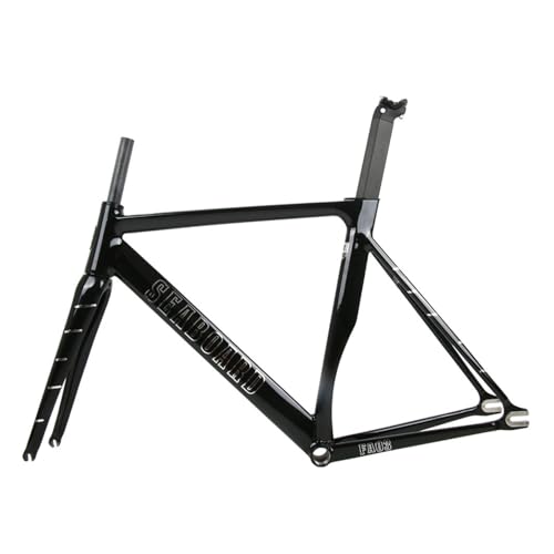 TUJISEK 700C Fixed Gear Bike Frameset 52/55/58cm Aluminum Alloy Bicycle Frame with Carbon Fiber Fork Track Bike C Brake Frame Quick Release F100 R120mm BSA BB68mm(Gloss Black,55CM)