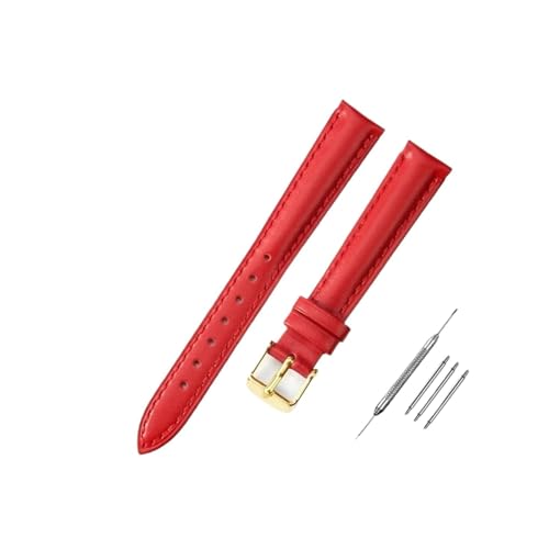 [XTNGIRKGY] Soft Watch Leather Strap Accessories Green Purple Durable Genuine Band 10mm 12mm 14mm 16mm 18mm-24mm(Red-gold,16mm)
