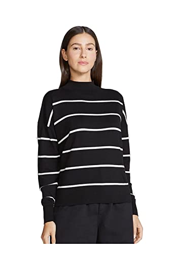 Blusão Básico Feminino Em Tricô Gola Alta Listrado