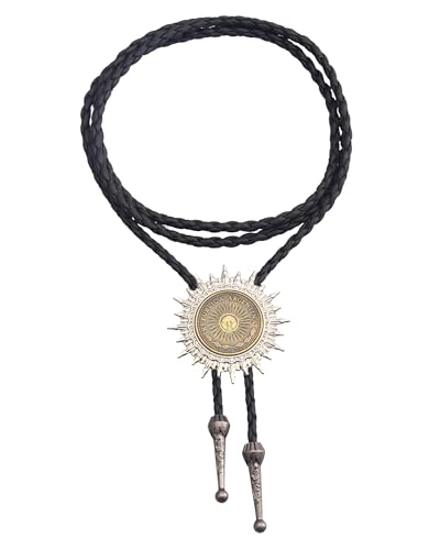 Image of GelConnie Native American Bolo Tie Rodeo Cowboy Leather Necktie Western Necklace Costume Accessories for Men,Women