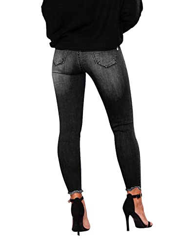 KUNMI Women's Ripped Skinny Slim Fit Jeans Frayed Distressed Stretchy Denim Pants3