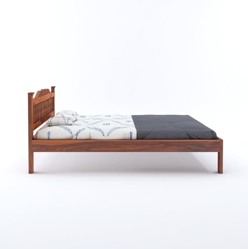 Image of Solid Sheesham Wood Arch Queen Size Bed Without Storage | Wooden Double Bed Cot Bed for Bedroom Furniture | Palang Double Bed for Hotels | Honey Finish
