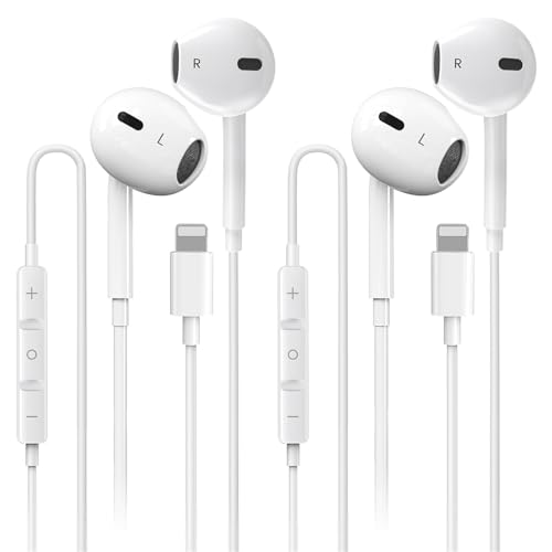 Nvnceiw NVN-LT01 2 Pack For Iphone Headphones/ Earbuds Wired Earphones Whit Lighting Aux Jack Built-In Microphone & Volume Control Compatible cover