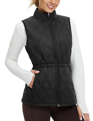 Baleaf Women'S Puffer Vest Lightweight Winter Warm Stand Collar Quilted Golf Sleeveless Vests Water Resistant Zip Pockets Black S