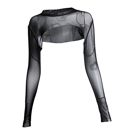 Women Sheer Mesh See Through UV Long Sleeve Shrug Plaid Checkered Cut Out Crop Tops4