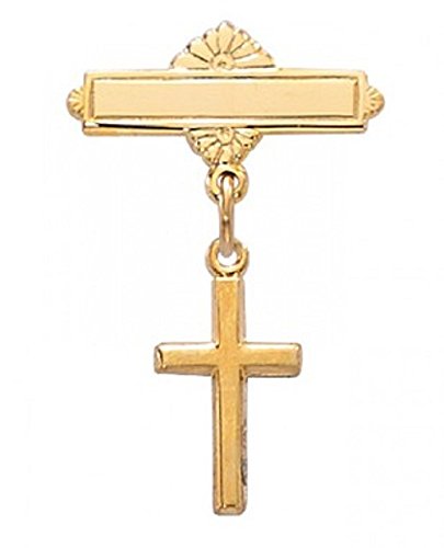 Image of Catholic Baby Pin Pendant Cross Charm in Gift Box.