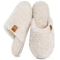 EverFoams Damen Scuff Hausschuhe Gemütlich Weiches Flauschiges Kunstalpaka Memoryschaum Leichte Rutschfeste Pantoffeln Creme Weiß, 38-39 EU