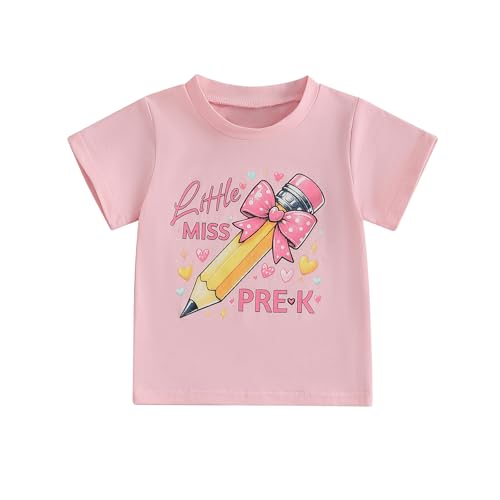 Kid Toddler Girl Back to School Outfit Little Miss Pre K Grade Short Sleeve Shirt Top Kindergarten Clothes Summer