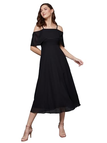 Image of Miss Chase Women's Round Neck Sleeveless Polyester Ruffled Knee- Length Dress