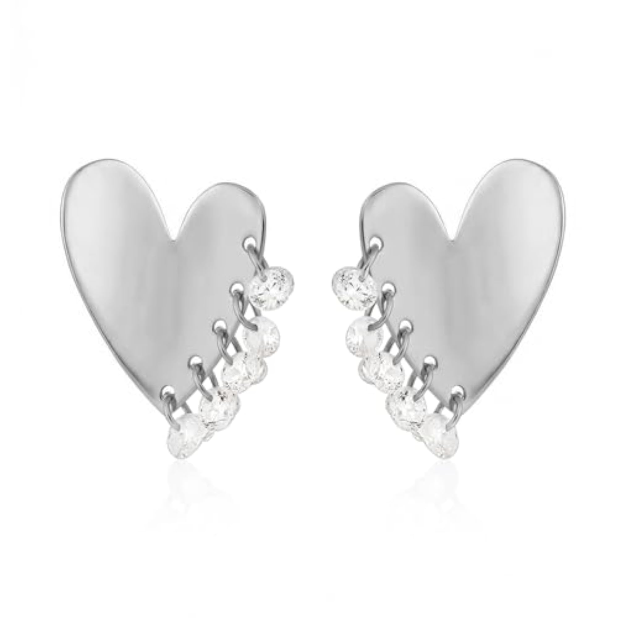 Women's Pure 925 Silver Dangling Stone Heart Stud Earrings
