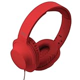 Coby Super Bass Stereo Headphones w/Adjustable Headband|3.5 mm Stereo Plug with Remote|Single-Side Cord Oper. On Ear Headset MP3 Audio Device|One-Touch Answer Button with Built-in Mic (Red)