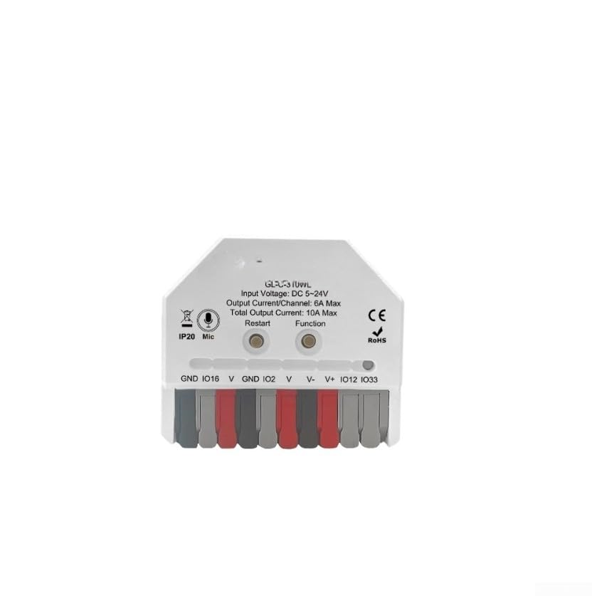 Controlador LED de música dinámica para ESP32 DC 5~24V con soporte de actualización OTA App y micrófono compatible con tiras LED WS2811 WS2812 SK6812 TM1814 (GL-C-310WL)