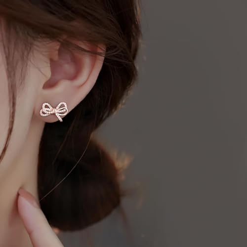 SLUYNZ Sterling Silver CZ Bow Studs Earrings for Women Teens Bowknot Studs Earrings2