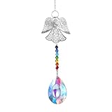 Sonnenfänger Kristall, 29cm Metall Engel Kristall Glas Prisma Anhänger, Bunte Kristalle Anhänger, Hängende Dekoration für Fenster, Gärten, Büros(1, Engel)