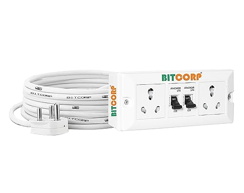 Image of BITCORP 16A Heavy Duty Power Extension Board with 2 Socket 2 MCB, 6000W MCB Overload Protector, 8 Meter 4.0mm Electric Cord for AC, Refrigerator, EV Charger, Washing Machine, Geyser